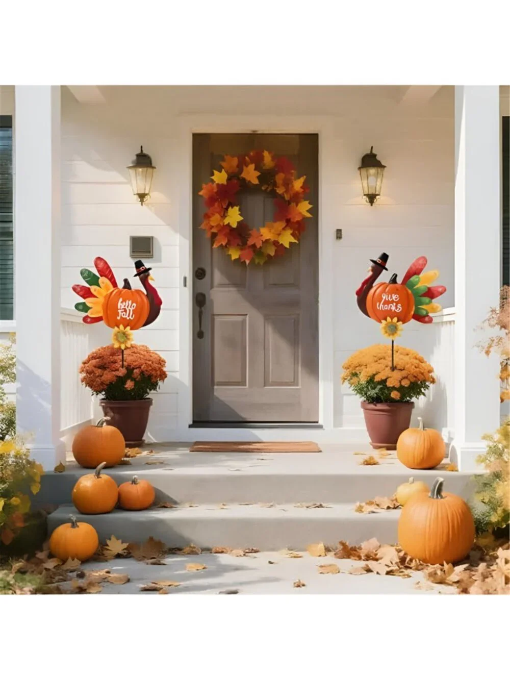 Solar Thanksgiving Turkey Yard Stakes, Metal Fall Outdoor Decor